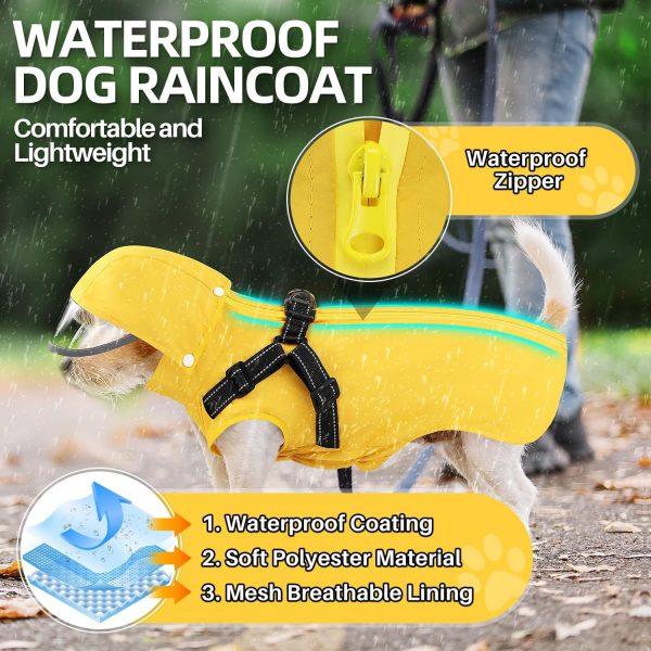 Lukovee Dog Raincoat - Waterproof Rain Jacket with Harness & Removable Hood, Reflective Double Layer Dog Rain Coat Poncho (Y,L)