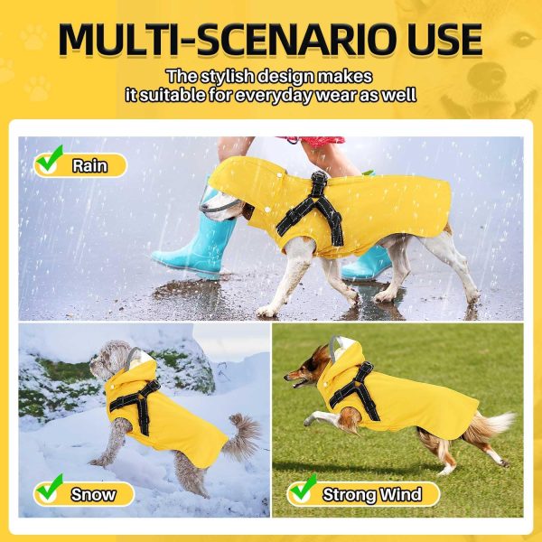 Lukovee Dog Raincoat - Waterproof Rain Jacket with Harness & Removable Hood, Reflective Double Layer Dog Rain Coat Poncho (Y,L)