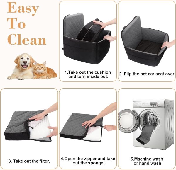 1770828408_71J9HwvmPbL._AC_SL1500_.jpg Dog Car Seat for Small/Medium Dogs,Pet Dog Booster Car Seat Puppy 15-35 lbs with Soft 4+2in Detachable Pads Detachable Elevated Cushion and Washable Cover Safety Belt Storage Pockets Easy to Install