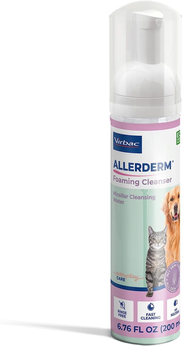 610JP3tfIL._AC_SL1500_.jpg ALLERDERM Foaming Cleanser- Rinse-Free Waterless Micellar Foam for Dogs and Cats with Sensitive Skin by Virbac