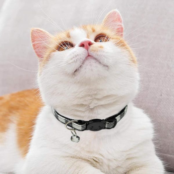611CO1PUmNL._AC_SL1500_.jpg MJIYA Cat Collar with Bell, Breakaway Grid Collar with Plastic Buckle, Light Adjustable, Nylon, Kitty Collars