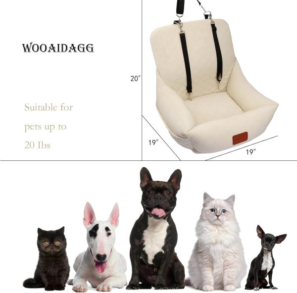 61MbJW9wrZL._AC_SL1500_.jpg Dog Car Seat for Small Dogs,Ultra-Soft Fabric,2 Storage Pockets & Safety Leash,Adjustable Straps,Easy to Install,Fully Detachable and Washable(Beige)