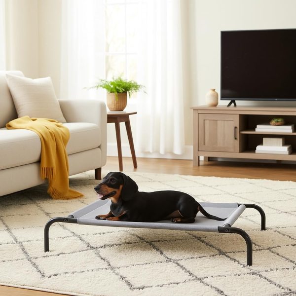 Amazon Basics Cooling Breathable Elevated Dog Bed with Metal Frame for Small Dogs, 36 x 22 x 7.5 Inch, Grey