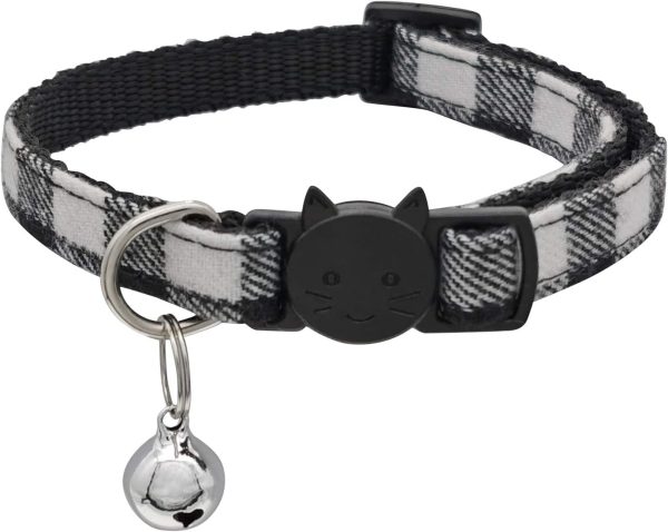 61R6fODp9TL._AC_SL1500_.jpg MJIYA Cat Collar with Bell, Breakaway Grid Collar with Plastic Buckle, Light Adjustable, Nylon, Kitty Collars