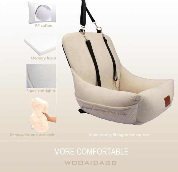 61VD1Vh9UpL._AC_SL1500_.jpg Dog Car Seat for Small Dogs,Ultra-Soft Fabric,2 Storage Pockets & Safety Leash,Adjustable Straps,Easy to Install,Fully Detachable and Washable(Beige)
