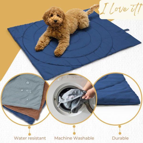 61XCVUrpXdL._AC_SL1080_.jpg Portable Dog Mat - Waterproof & Foldable Pet Bed - Ideal for Indoor, Outdoor, Cafes, Travel, Camping, Grooming & Training - 39"x30" - Includes Carry Bag - Durable, Washable & Lightweight - Blue