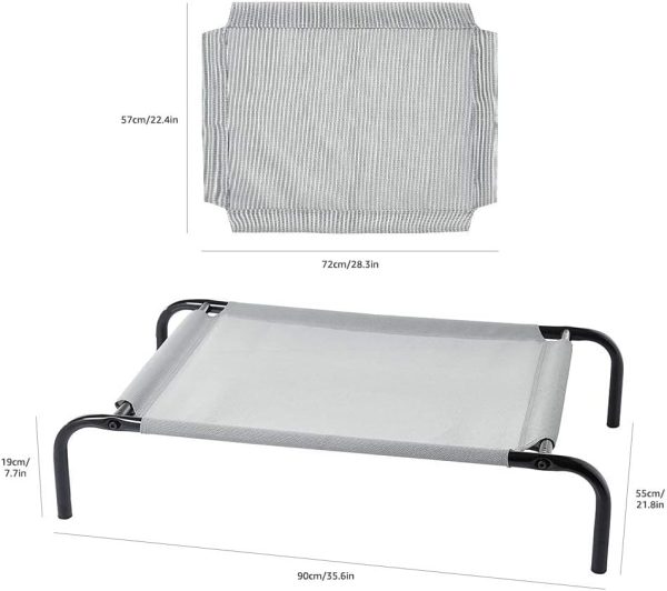 Amazon Basics Cooling Breathable Elevated Dog Bed with Metal Frame for Small Dogs, 36 x 22 x 7.5 Inch, Grey