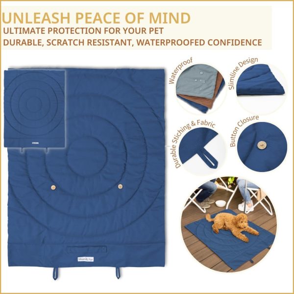 61lYmW8LcmL._AC_SL1080_.jpg Portable Dog Mat - Waterproof & Foldable Pet Bed - Ideal for Indoor, Outdoor, Cafes, Travel, Camping, Grooming & Training - 39"x30" - Includes Carry Bag - Durable, Washable & Lightweight - Blue