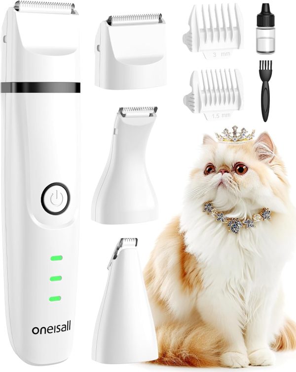 61oGF4Dkl5L._AC_SL1500_.jpg oneisall Cat Grooming Kit, 3 in 1 Quiet Cat Clippers for Thick Matted Paw Hair Trimmer, Heavy Coat Butt Shaver Cordless Pet Clippers Fur Trimmer for Dogs and Other Small Animals at Home Travel