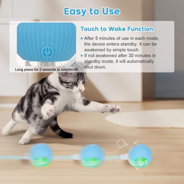 71JgqMNS7L._AC_SL1500_.jpg Interactive Cat Toys for Indoor Cats & Dogs, Agile Moving Cat Ball with Elastic Mesh Tail, Rechargeable Enrichment Toys, Smart Automatic Rolling Pet Ball Toys for Bored Indoor Dogs & Cats (Blue)