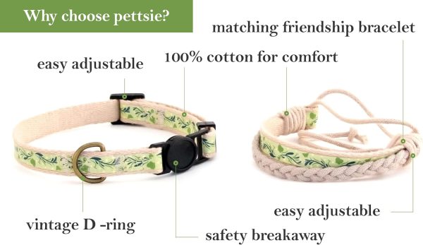 712O02z3ZzL._AC_SL1500_.jpg Pettsie Breakaway Cat Collar & Matching Friendship Bracelet – Adjustable, Soft Cotton Collar for Cats, Quick-Release Safety Buckle, Lightweight, Stylish, Designed for Cat Lovers, Green