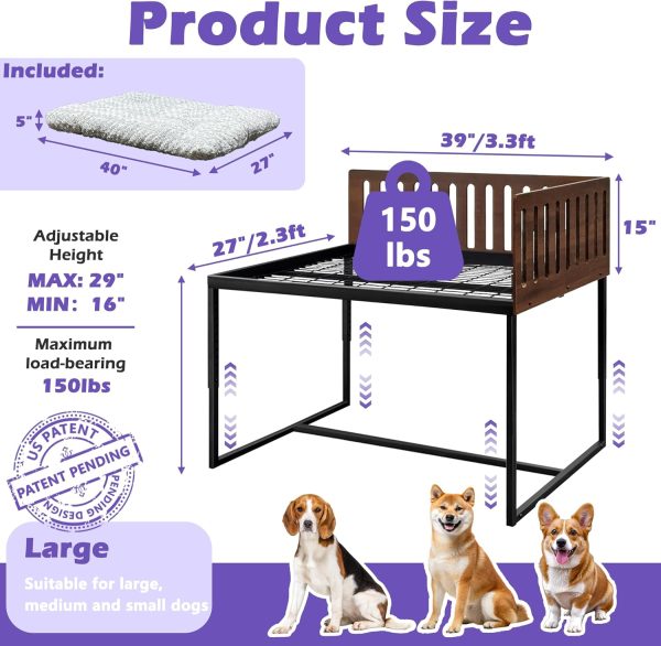 7148oA3NFIL._AC_SL1500_.jpg Beside Dog Bed,2 Panel Adjustable Height Dog Bunk Beds,40.1''x28.1'' Metal Dogs Bed Frame with Cushion,Large