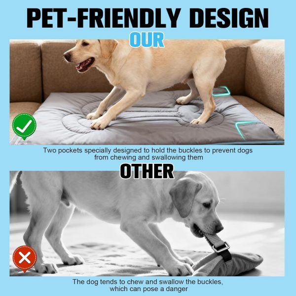 EXPAWLORER Outdoor Dog Bed, Portable Waterproof Reversible Camping Travel Durable Dog Bed, Large Pet Mat Machine Washable Indoor for Medium Large Dogs Puppy Cats Sleeping Outside 26"x43" Blue & Grey