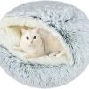Calming Cat Beds, Fluffy Plush Round Cat Cave Washable, Cozy Warming Anti-Slip Small Dog Bed for Puppy and Kitten, Soft Anti Anxiety Pet Nest (20×20 inch, Grey)