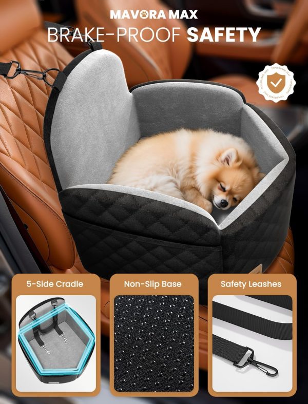 Dog Car Seat for Small/Medium Dogs, Elevated Dog Booster Seat Memory Foam Puppy Car Seat with Washable Cover, Travel Safety Pet Seat for Car with Storage Pockets Up to 35 lbs (Black/Grey)
