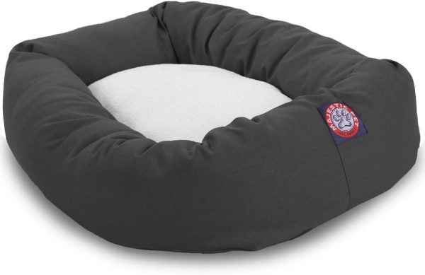 717QZYnTcPL._AC_SL1500_.jpg Majestic Pet 52 Inch Poly-Cotton Sherpa Calming Dog Bed Washable – Cozy Soft Round Dog Bed with Spine for Head Support - Fluffy Donut Dog Bed 52x35x11 (inch) – Round Pet Bed X- Large - Gray