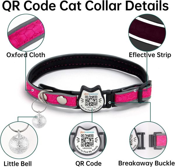 718Ta9q-CdL._AC_SL1500_.jpg Cat Collar with Bells Reflective Cat Collars Breakaway with Oxford Cloth Soft Padding Adjustable Kitten Collar with QR Code(Hotpink)