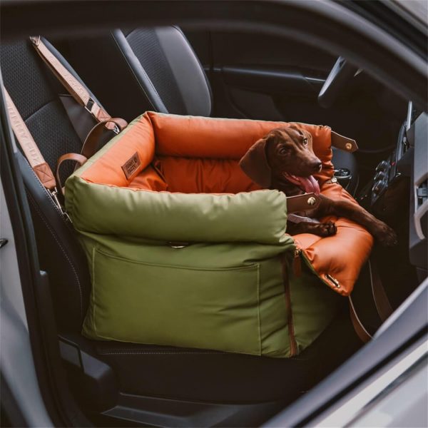 719xupaLXjL._AC_SL1500_.jpg FUNNYFUZZY Dog Car Seat for Medium Sized Dogs, Waterproof 3 in 1 Soft Leather Dog Car Bed for Travel and Home,Portable and Safety,Fits Pets Up to 35 lbs(Green)