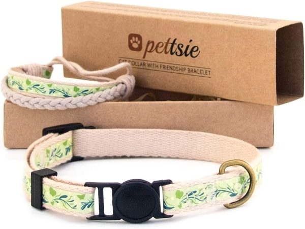 71BOaHfvmVL._AC_SL1500_.jpg Pettsie Breakaway Cat Collar & Matching Friendship Bracelet – Adjustable, Soft Cotton Collar for Cats, Quick-Release Safety Buckle, Lightweight, Stylish, Designed for Cat Lovers, Green