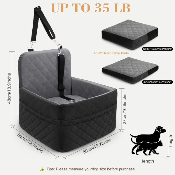 71BoAu8yZgL._AC_SL1500_.jpg Dog Car Seat for Small/Medium Dogs,Pet Dog Booster Car Seat Puppy 15- 35 lbs With Soft 4+2in Detachable Pads Detachable Elevated Cushion and Washable Cover Safety Belt Storage Pockets Easy to Install