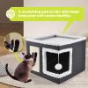 Cat Bed for Indoor Cats Cube House,Large Covered Cat Beds Cave & Furniture with Fluffy Ball and Scratch Pad Foldable Hideaway Nest & Condo with Washable Mat for Kitten Kitty Small Pet(Grey)