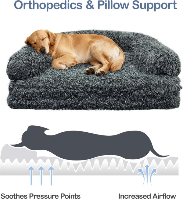 ROOMTEC Foldable Human Dog Bed,71"x 38"x 9" Orthopedic Memory Foam Giant Bed Fits Adult and Pet Waterproof Washable 10 CM Thick 2 in 1 Flexible Oversize Pet Couch Sofa with Blanket,Pocket- Darkgrey