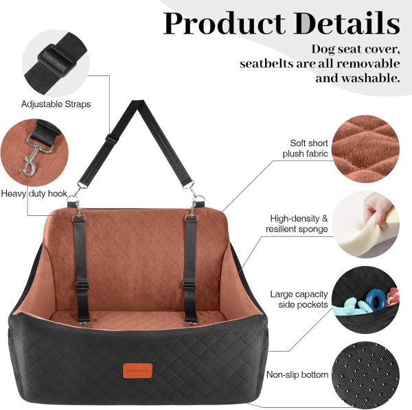 71G4O5uAEnL._AC_SL1500_.jpg Dog Car Seat for Medium & Large Dogs Up to 55lbs, Memory Foam Cushion, Washable Cover, Safety Straps & Non-Slip Bottom(Black/Brown,Large)
