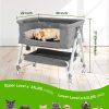 Bedside Dog Bed Co Sleeper- 6-Level Adjustable Elevated Dog Bassinet for Small Medium Dogs & Cats, Pet Bed Attachment to Human Bed, Lockable Wheels, 2 Removable & Washable Cushions