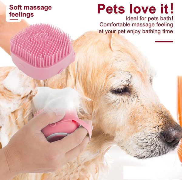7 Pcs Cat Dog Brush Grooming Kits, Self-Cleaning Slicker Brush, Pet Nail Clipper and File, Flea Comb, Pet Shampoo Bath Brush, Pet Finger Toothbrush, Storage Bag (Pink)
