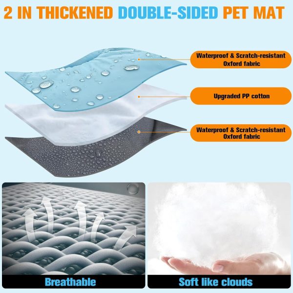 EXPAWLORER Outdoor Dog Bed, Portable Waterproof Reversible Camping Travel Durable Dog Bed, Large Pet Mat Machine Washable Indoor for Medium Large Dogs Puppy Cats Sleeping Outside 26"x43" Blue & Grey