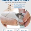Pet Nail Clipper with Light for Cats & Small Dogs Puppies, Ultra Bright LED to Illuminate Nail Bloodline to Avoid Over Cutting, Extra-Sharp and Durable Cat Claw Trimmer with Nail File (White)