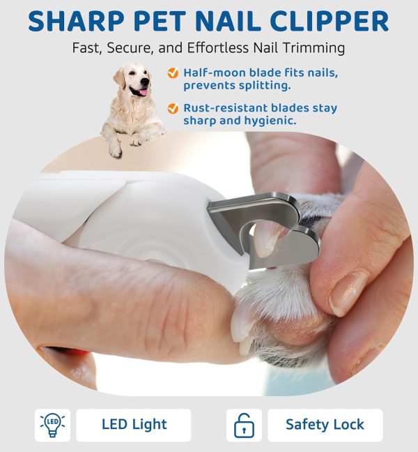 Pet Nail Clipper with Light for Cats & Small Dogs Puppies, Ultra Bright LED to Illuminate Nail Bloodline to Avoid Over Cutting, Extra-Sharp and Durable Cat Claw Trimmer with Nail File (White)