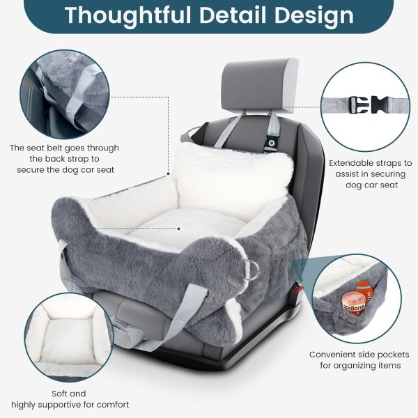 71NGajCaFJL._AC_SL1500_.jpg 25.5"x24.3"x11" Dog Car Seat for Small Dogs & Cats, Dog Booster Car Seat with Plush Cushion, Non-Slip Bottom & Safety Leash, Cats Bed with Side Pocket for Sedan, SUV and Truck, Washable