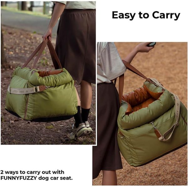 71PY3Cc9DvL._AC_SL1500_.jpg FUNNYFUZZY Dog Car Seat for Medium Sized Dogs, Waterproof 3 in 1 Soft Leather Dog Car Bed for Travel and Home,Portable and Safety,Fits Pets Up to 35 lbs(Green)
