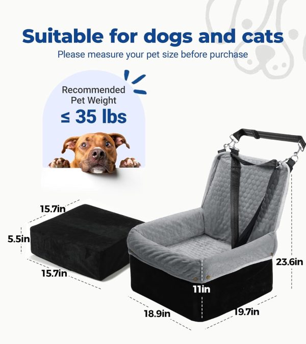 71QvSxE4EL._AC_SL1500_.jpg Dog Car Seat for Small Medium Dogs, Travel Pet Car Bed with Removable Waterproof Cover, Memory Foam Dog Booster Seats Up to 35 lbs, Safety Belt and Storage Pocket(Gray)