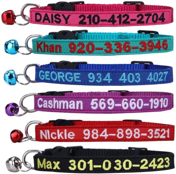 71R-Wc0fMaL._AC_SL1200_.jpg Cat Collar,Personalized Embroidered Nylon Cat ID Collars with Bell - Custom Text with Pet Name and Phone Number … (Cat Collar)