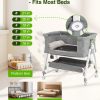 Bedside Dog Bed Co Sleeper- 6-Level Adjustable Elevated Dog Bassinet for Small Medium Dogs & Cats, Pet Bed Attachment to Human Bed, Lockable Wheels, 2 Removable & Washable Cushions