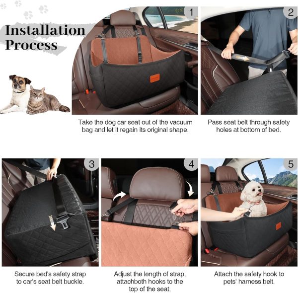 71TIg5cdbDL._AC_SL1500_.jpg Dog Car Seat for Medium & Large Dogs Up to 55lbs, Memory Foam Cushion, Washable Cover, Safety Straps & Non-Slip Bottom(Black/Brown,Large)
