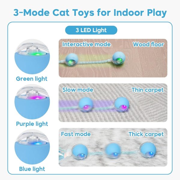 71TJGUKn4bL._AC_SL1500_.jpg Interactive Cat Toys for Indoor Cats & Dogs, Agile Moving Cat Ball with Elastic Mesh Tail, Rechargeable Enrichment Toys, Smart Automatic Rolling Pet Ball Toys for Bored Indoor Dogs & Cats (Blue)