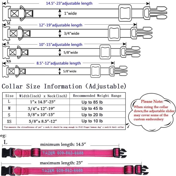 71U98i2PmNL._AC_SL1100_.jpg Personalized Dog Collar, Custom Embroidered Pet Name and Phone Number 4 Adjustable Sizes X-Small Small Medium Large Quick Release Buckle and D-Ring