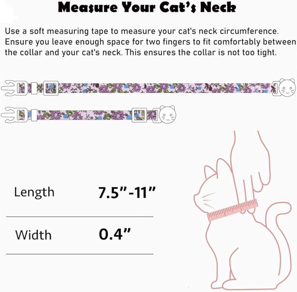 71W20ClEXL._AC_SL1500_.jpg 2 Pack Cotton Breakaway Cat Collars Set with Bell and Flower Pendant, Cute Floral Fruit Patterned, Adjustable 7.5-11Inch, Include A Mouse Toy Gift