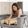 Bedside Dog Bed Co Sleeper- 6-Level Adjustable Elevated Dog Bassinet for Small Medium Dogs & Cats, Pet Bed Attachment to Human Bed, Lockable Wheels, 2 Removable & Washable Cushions