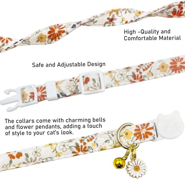 71Wu7SVd4VL._AC_SL1500_.jpg 2 Pack Cotton Breakaway Cat Collars Set with Bell and Flower Pendant, Cute Floral Fruit Patterned, Adjustable 7.5-11Inch, Include A Mouse Toy Gift