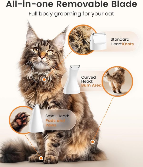 71XjaxcrG8L._AC_SL1500_.jpg oneisall Cat Grooming Kit, 3 in 1 Quiet Cat Clippers for Thick Matted Paw Hair Trimmer, Heavy Coat Butt Shaver Cordless Pet Clippers Fur Trimmer for Dogs and Other Small Animals at Home Travel