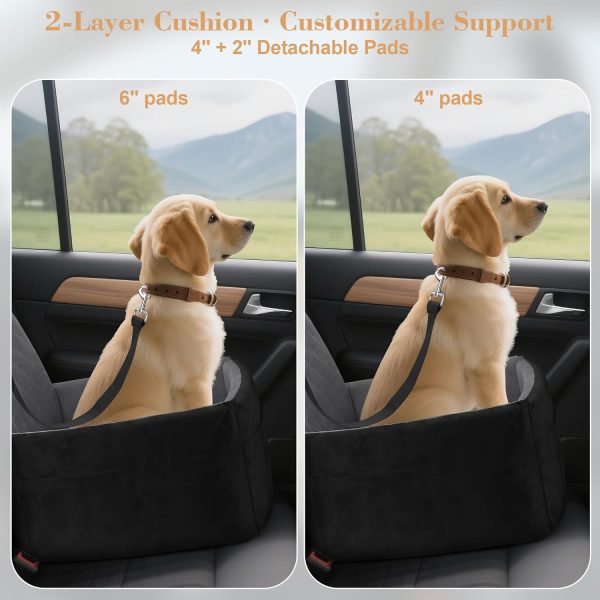 71ZbIVyFa7L._AC_SL1500_.jpg Dog Car Seat for Small/Medium Dogs,Pet Dog Booster Car Seat Puppy 15- 35 lbs With Soft 4+2in Detachable Pads Detachable Elevated Cushion and Washable Cover Safety Belt Storage Pockets Easy to Install