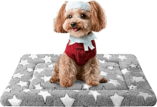 71ZbLmcOhWL._AC_SL1500_.jpg Dog Bed Mat, Reversible Crate Pad & Cute Dog Bed - Machine Washable Kennel Mat with Ultra Soft for Small Dogs (Cool/Warm), 24" x 18", Grey&Star