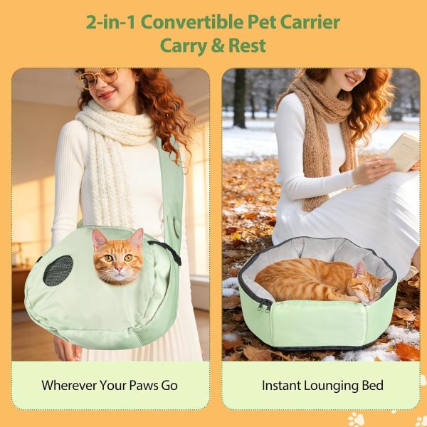 2-in-1 Convertible Pet Sling Carrier & Bed - with Breathable Mesh, Adjustable Strap & Pocket，for Travel, Vet Visit & Home Use, Up to 22lbs (G)