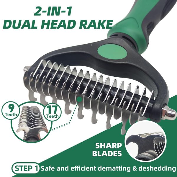 71bV-7eKn7L._SL1500_.jpg Pet Grooming Kit - 7 PCS Green Deshedding Brush Set with Undercoat Rake, Slicker Brush, Bath Brush & Nail Clipper for Short & Long-Haired Dogs and Cats
