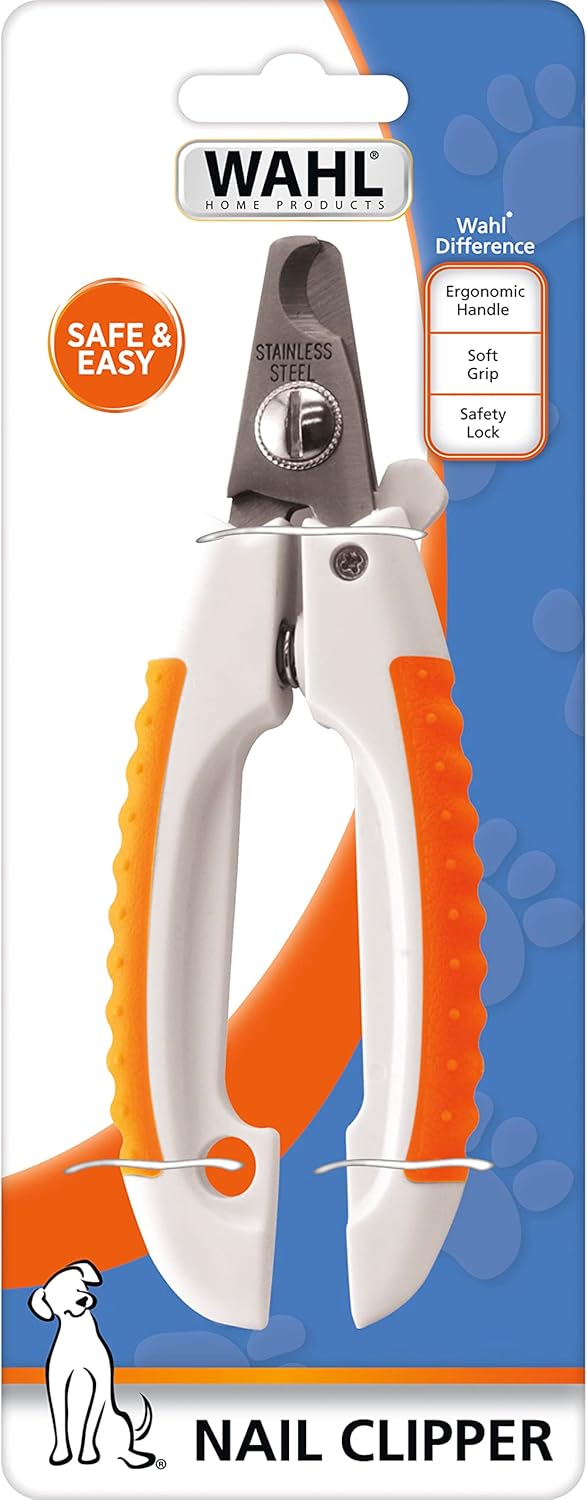 WAHL Pet Nail Clipper for Cutting Dog, Cat, & Animal Claws with Razor Sharp Stainless Steel Blades & Protective Safety Guard Locks for Safe Claw Care – Model 858448