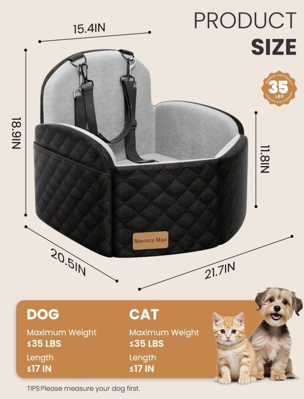 Dog Car Seat for Small/Medium Dogs, Elevated Dog Booster Seat Memory Foam Puppy Car Seat with Washable Cover, Travel Safety Pet Seat for Car with Storage Pockets Up to 35 lbs (Black/Grey)